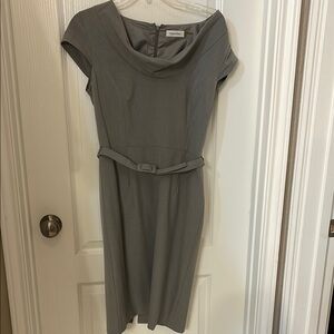 Calvin Klein Gray Sheath Midi Dress with Cowl Neck